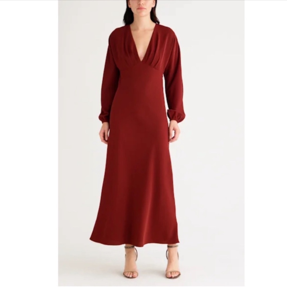 Charles Henry long sleeve open back dress in rust
